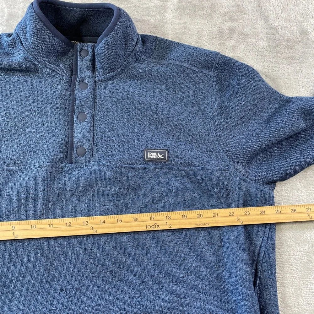 Eddie Bauer  Fleece Pullover Mens Large Heathered Blue Mock Neck School Preppy